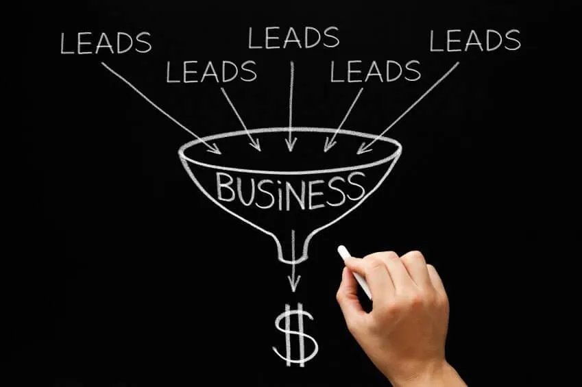 Hand drawing a leads-to-business funnel